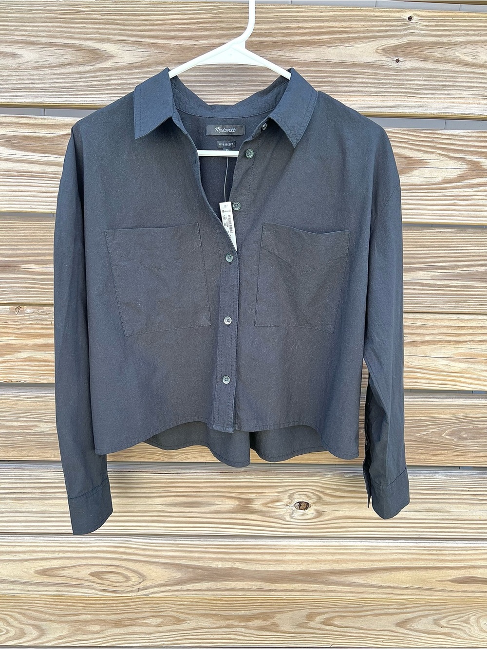 NWT Madewell Black Cropped Button-Down Shirt Long Sleeve 100% Cotton Women’s XS